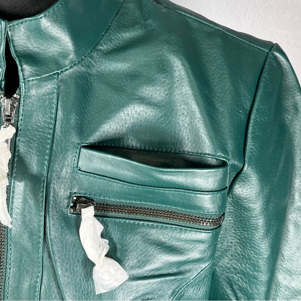 Metrostyle Green Leather Jacket Coat Long Trench A-line Glossy Women’s Size 10 - Picture 5 of 14